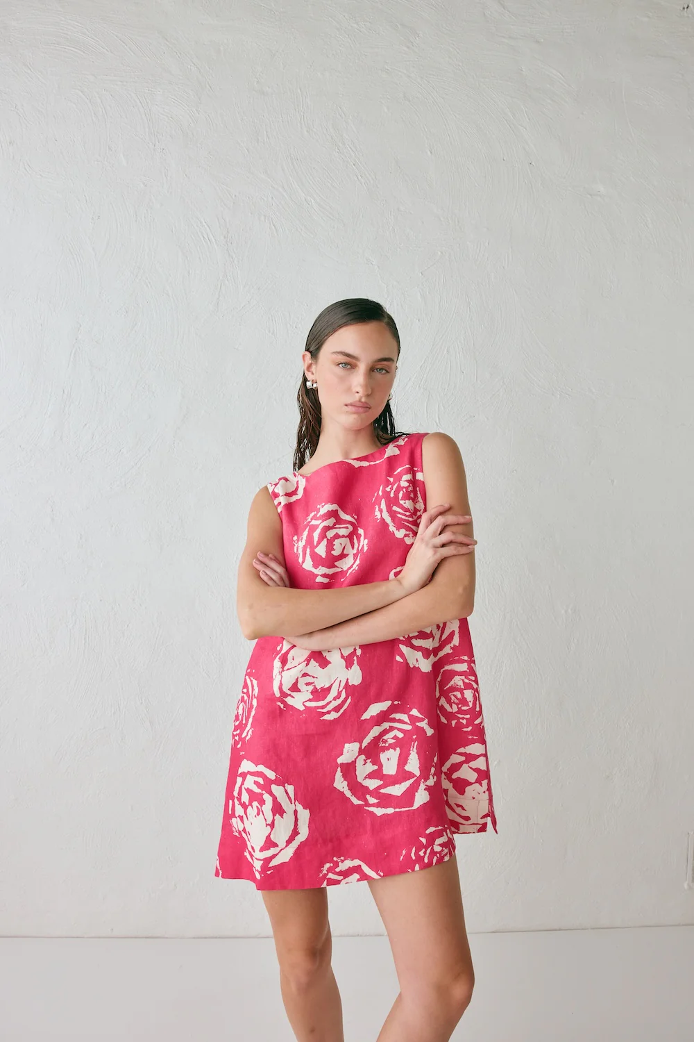 Aftersun Linen Mini Dress Rosa - Image 3