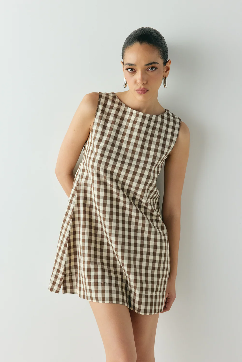 Aftersun Mini Dress Brown Check - Image 2