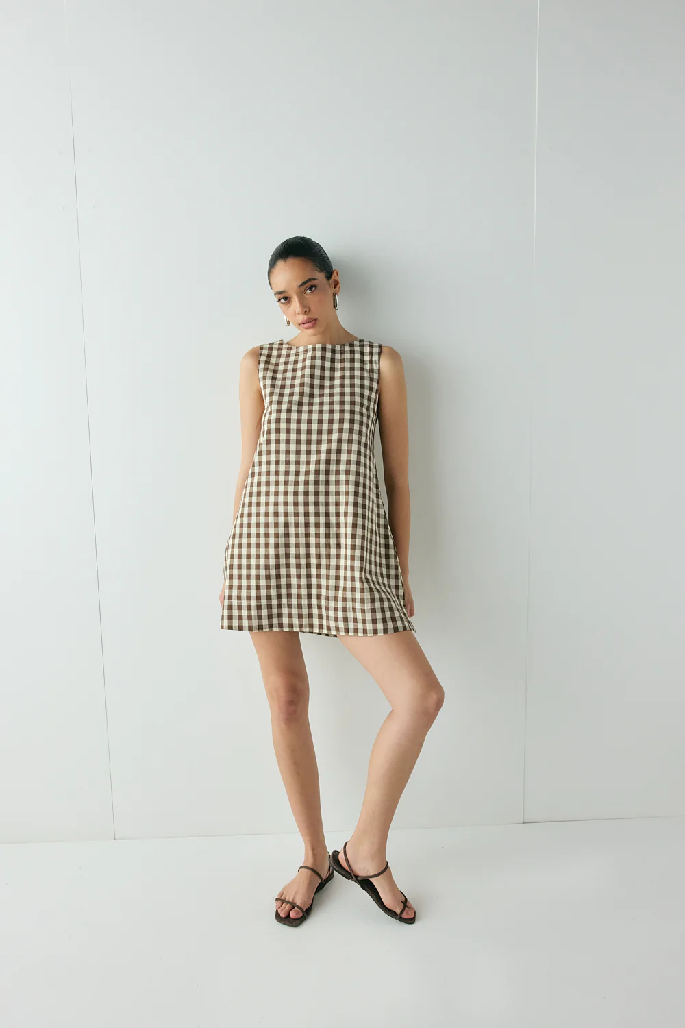 Aftersun Mini Dress Brown Check - Image 5