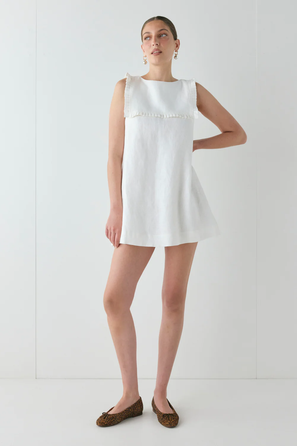 Agnes Linen Mini Dress White - Image 4