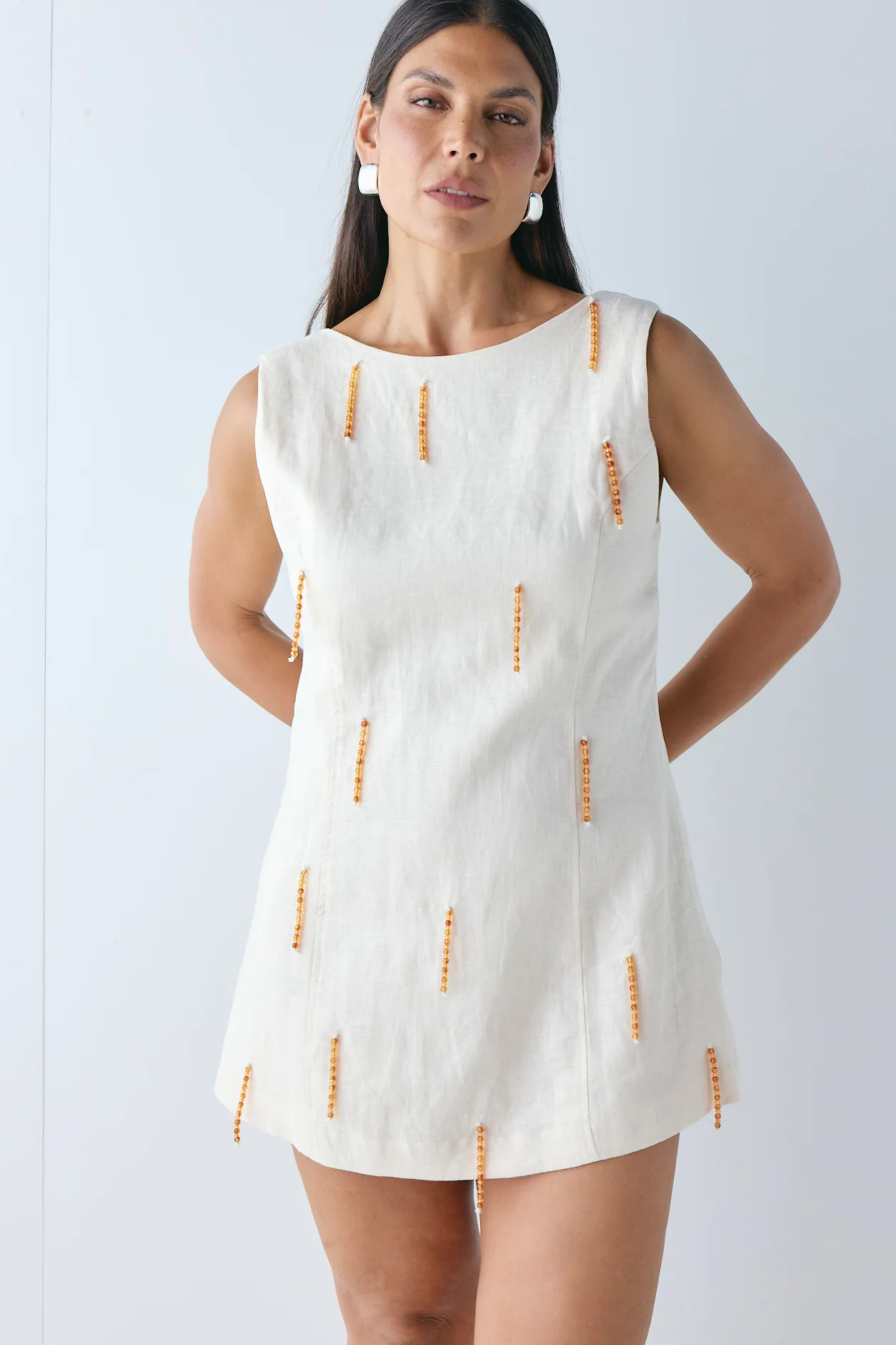 Anisa Linen Mini Dress Cream - Image 2