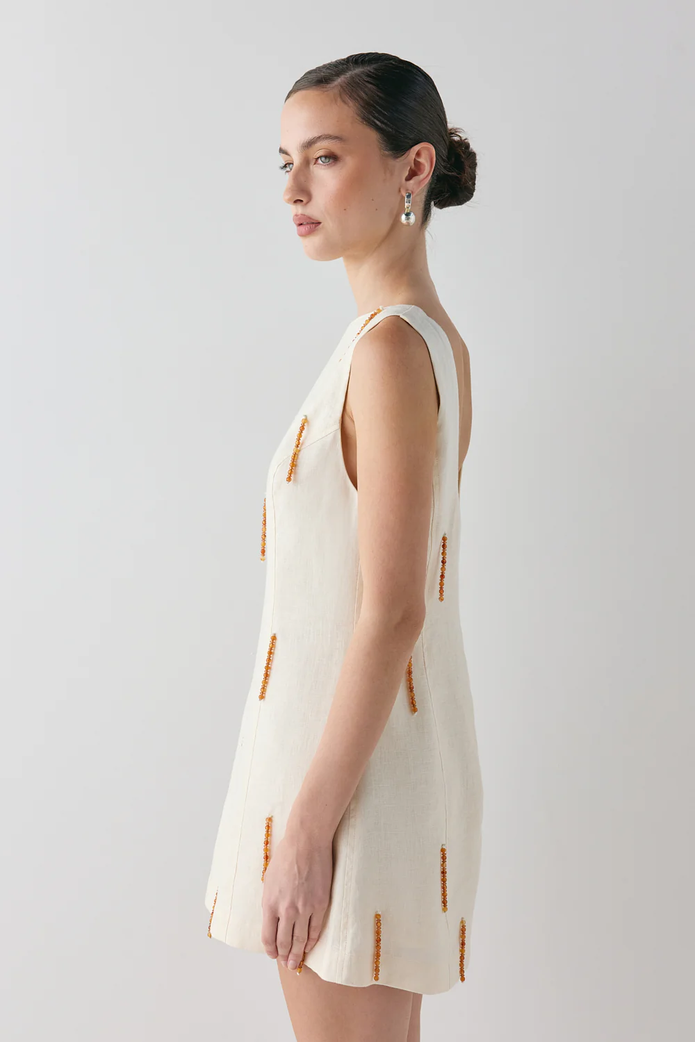 Anisa Linen Mini Dress Cream - Image 6