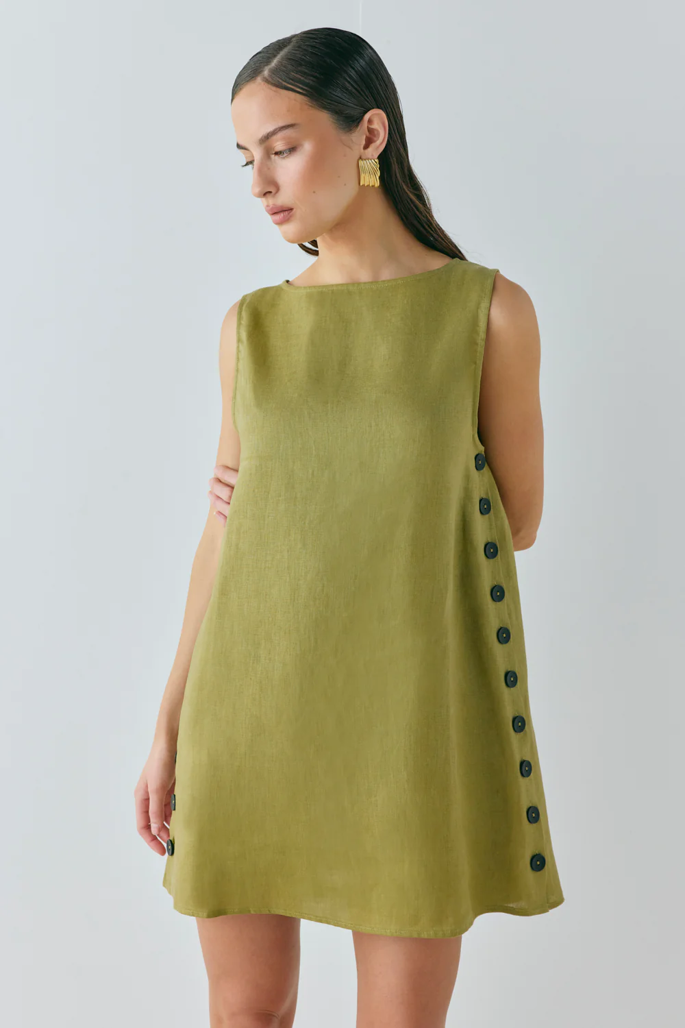Annabelle Linen Mini Dress Olive