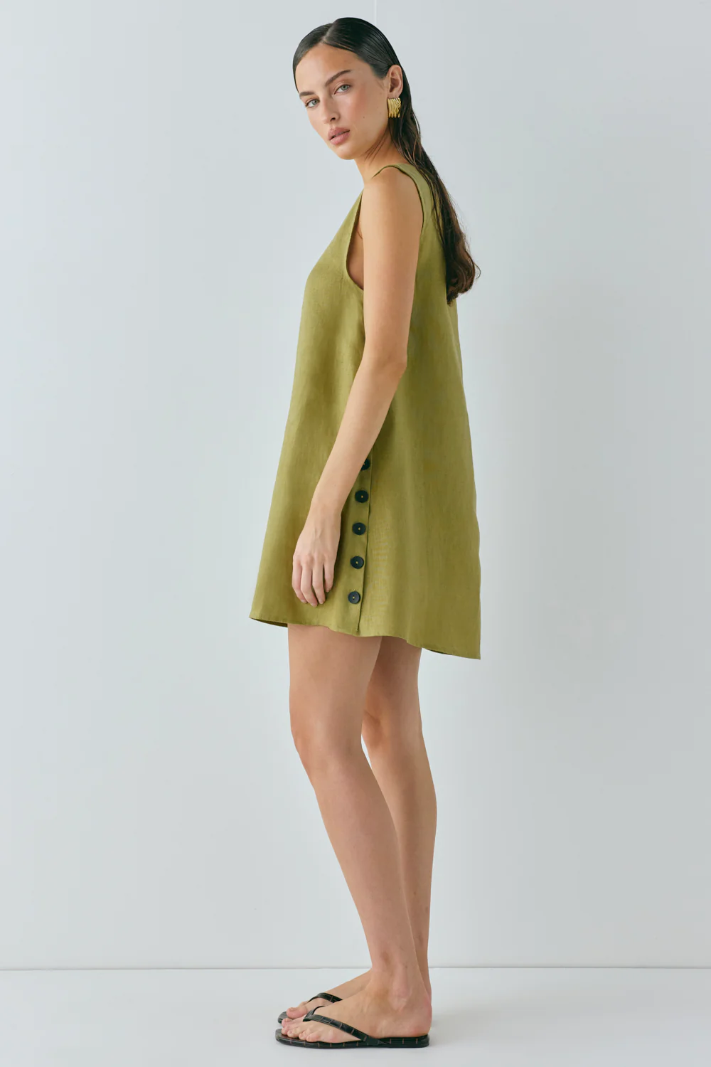 Annabelle Linen Mini Dress Olive - Image 10