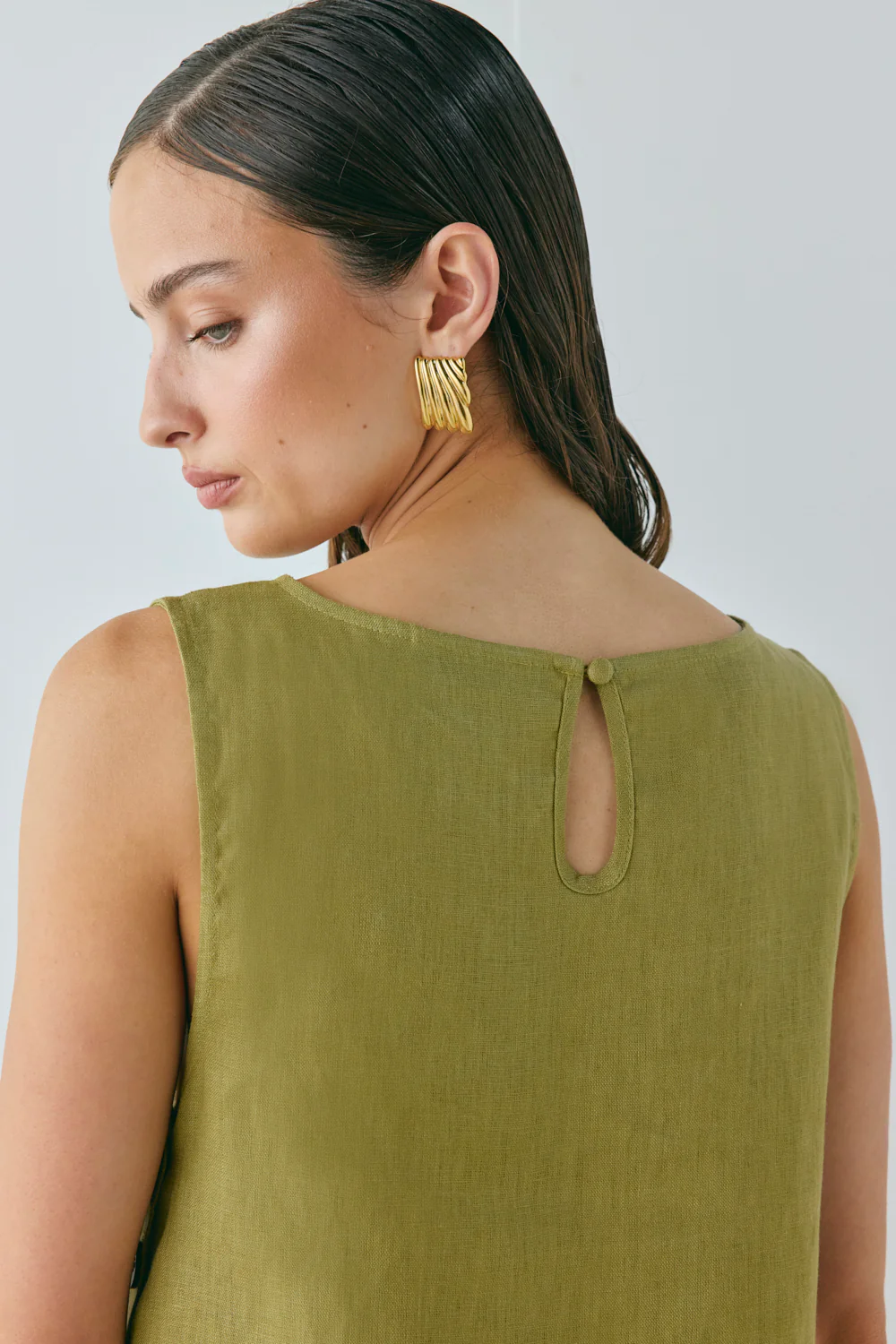 Annabelle Linen Mini Dress Olive - Image 5