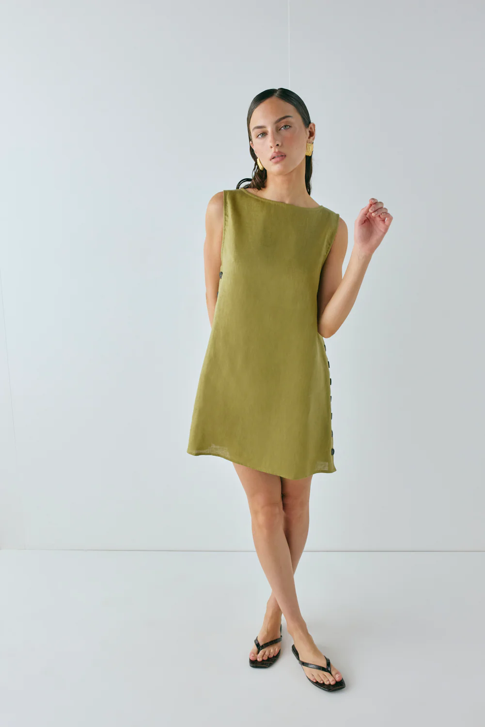 Annabelle Linen Mini Dress Olive - Image 7