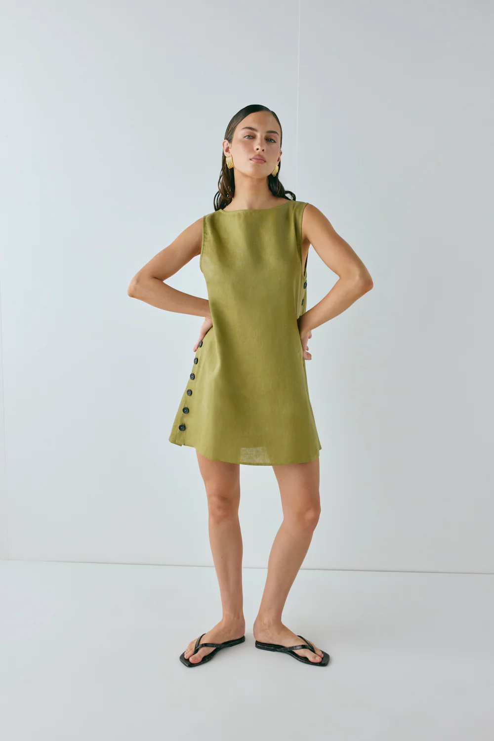 Annabelle Linen Mini Dress Olive - Image 8