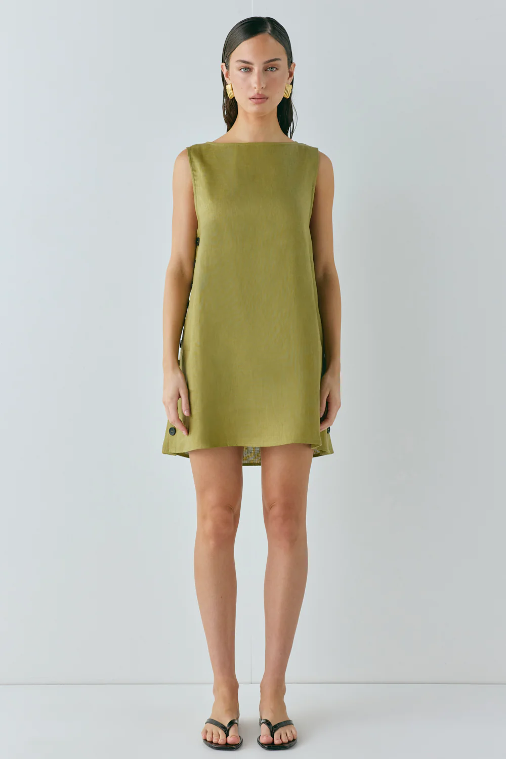 Annabelle Linen Mini Dress Olive - Image 9