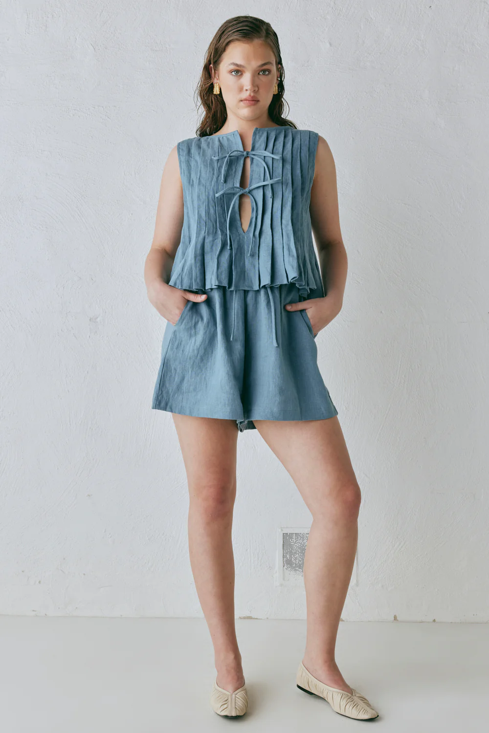 Annika Linen Shorts Lake - Image 6