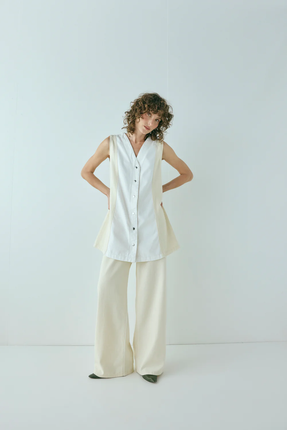 Aston Denim Mini Dress Cream - Image 2