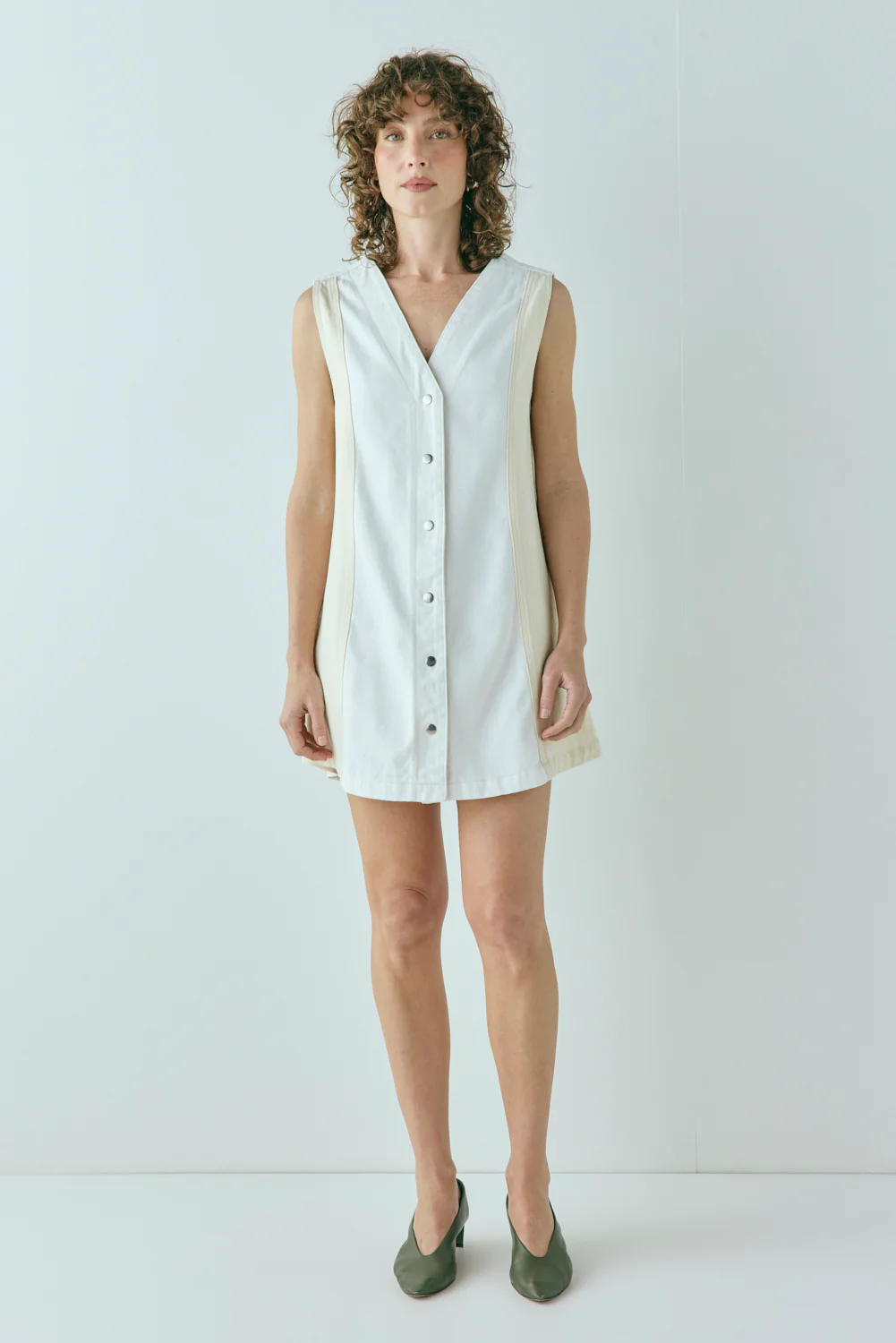 Aston Denim Mini Dress Cream - Image 3