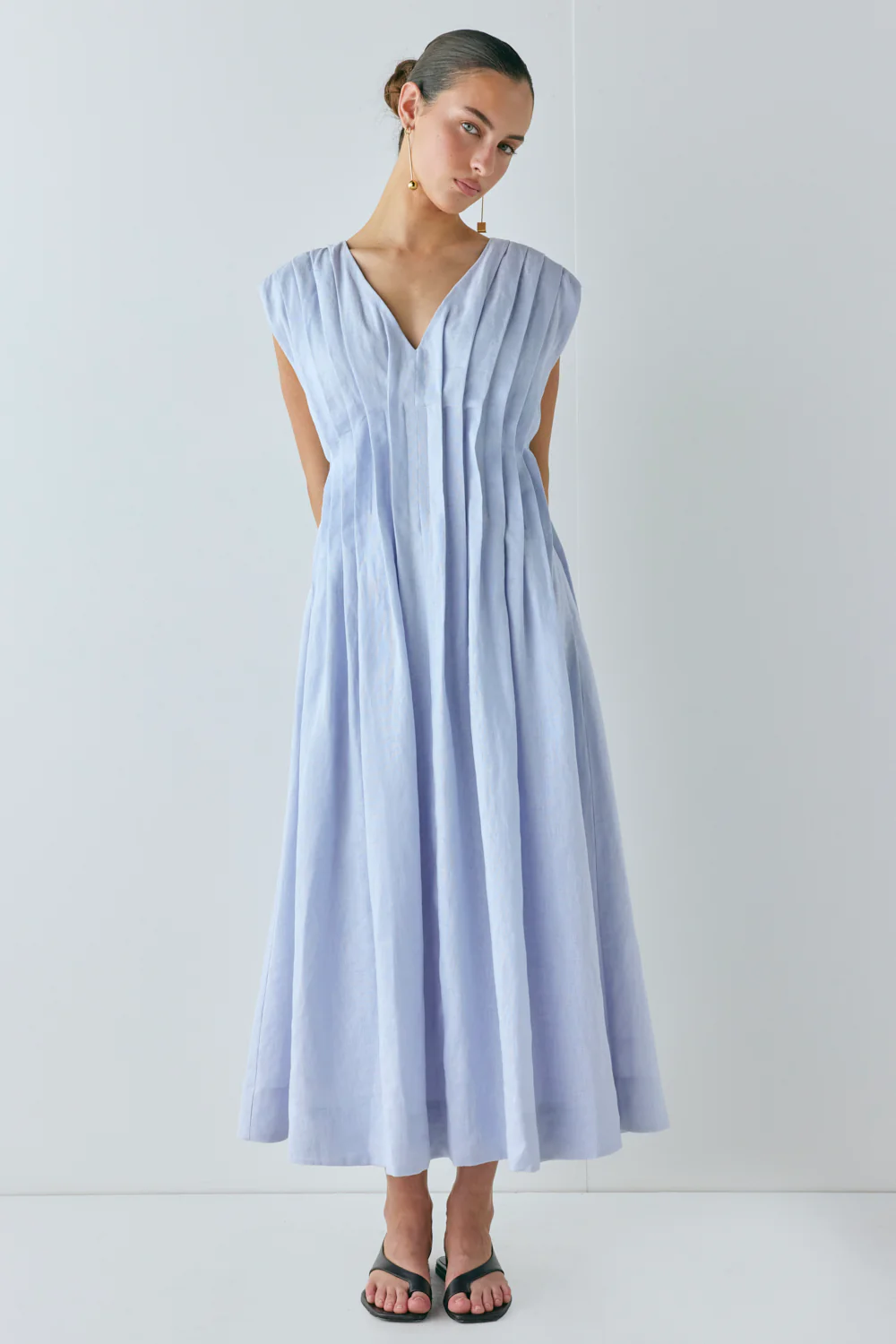 Blanca Linen Midi Dress Powder Blue