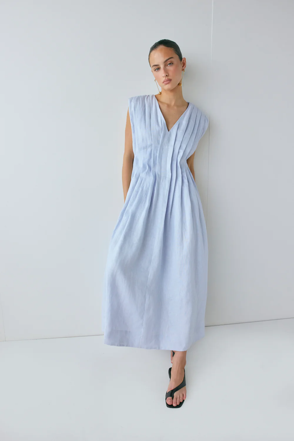Blanca Linen Midi Dress Powder Blue - Image 3