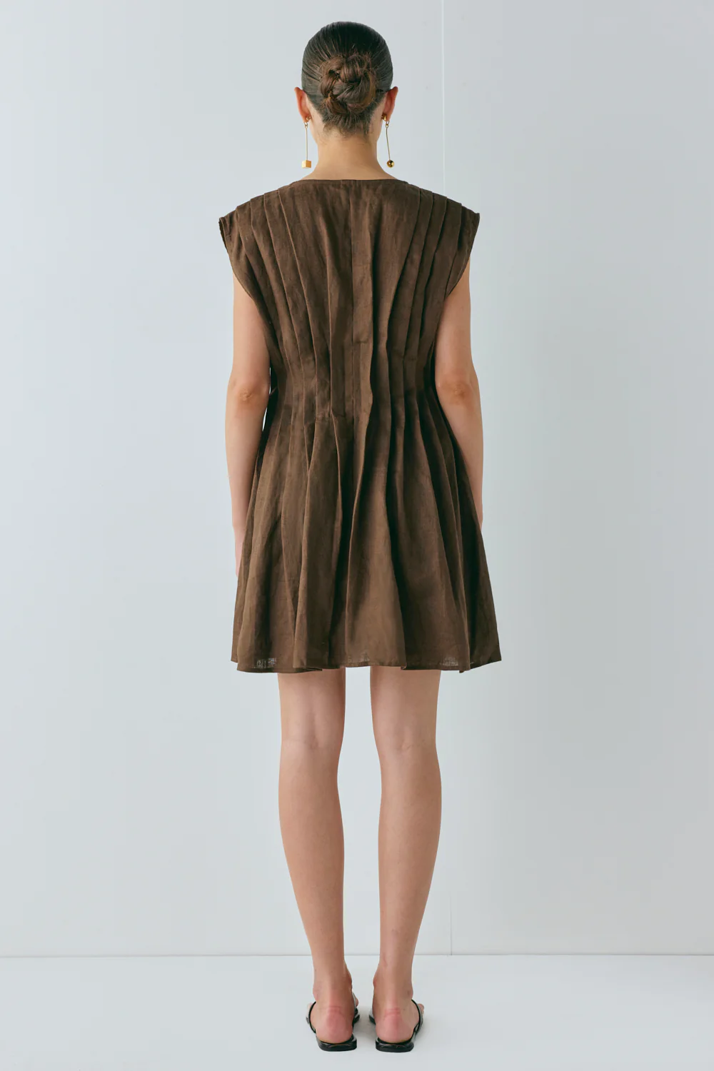 Blanca Linen Mini Dress Chocolate - Image 6