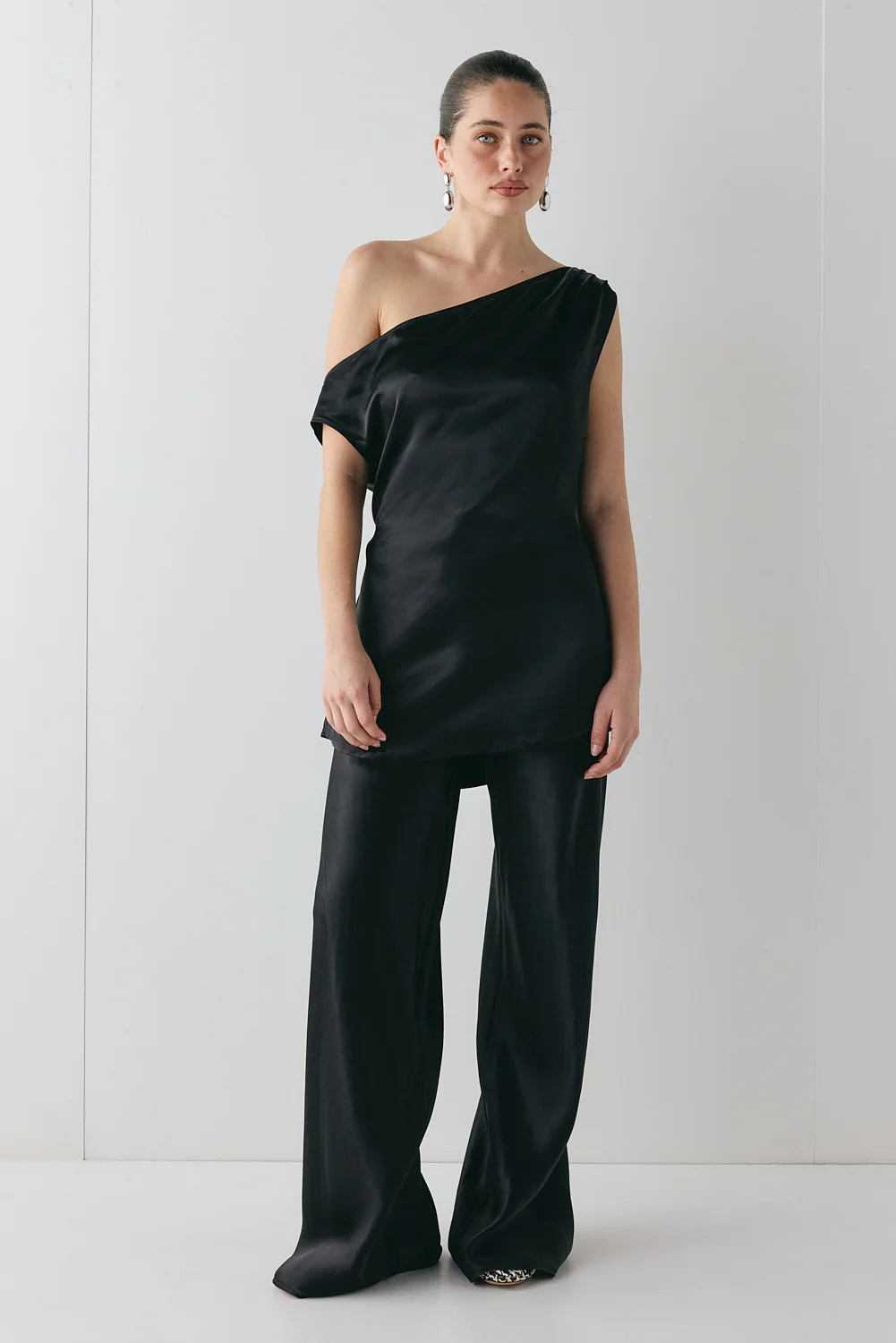 Camille Satin Tunic Top Black