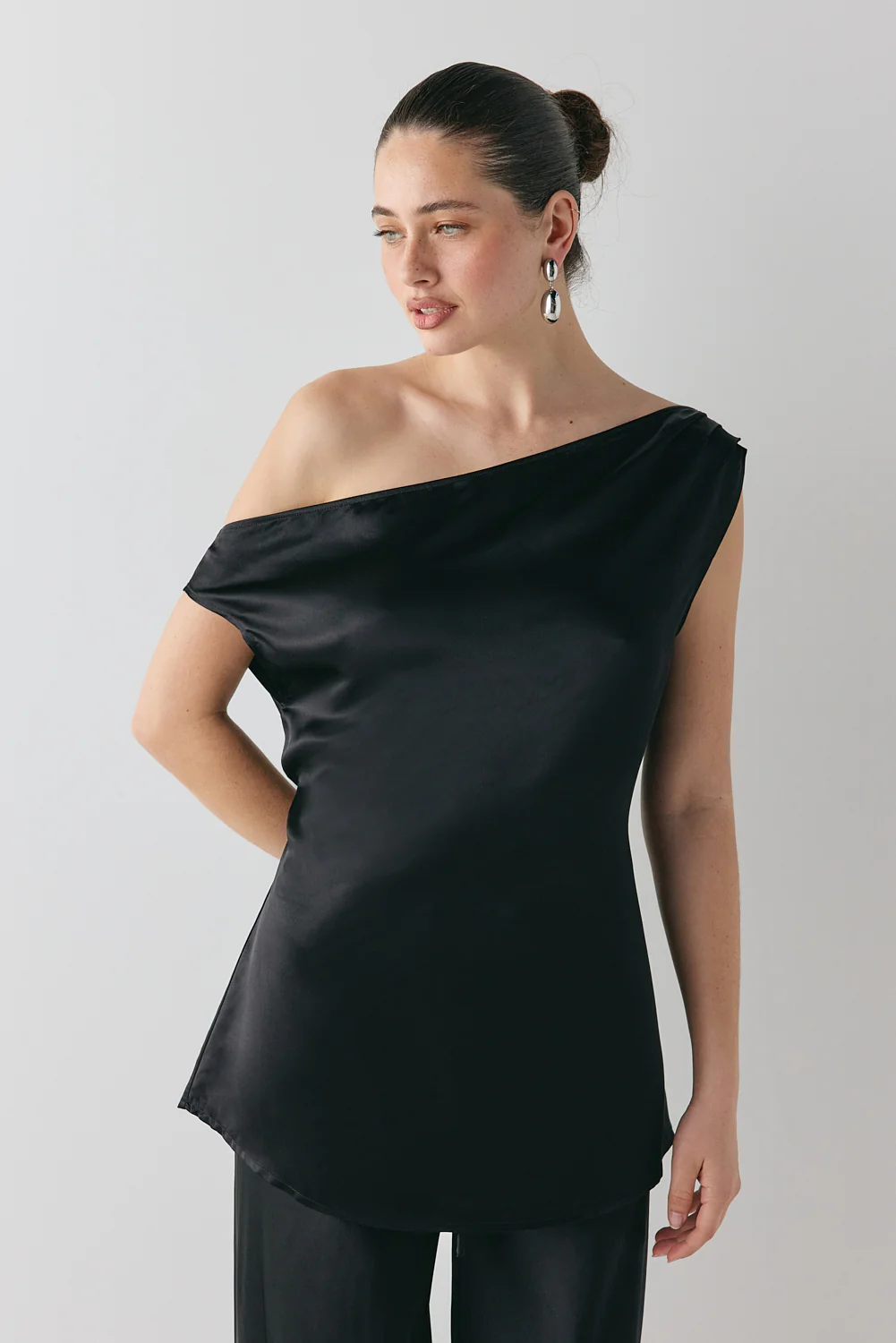 Camille Satin Tunic Top Black - Image 3
