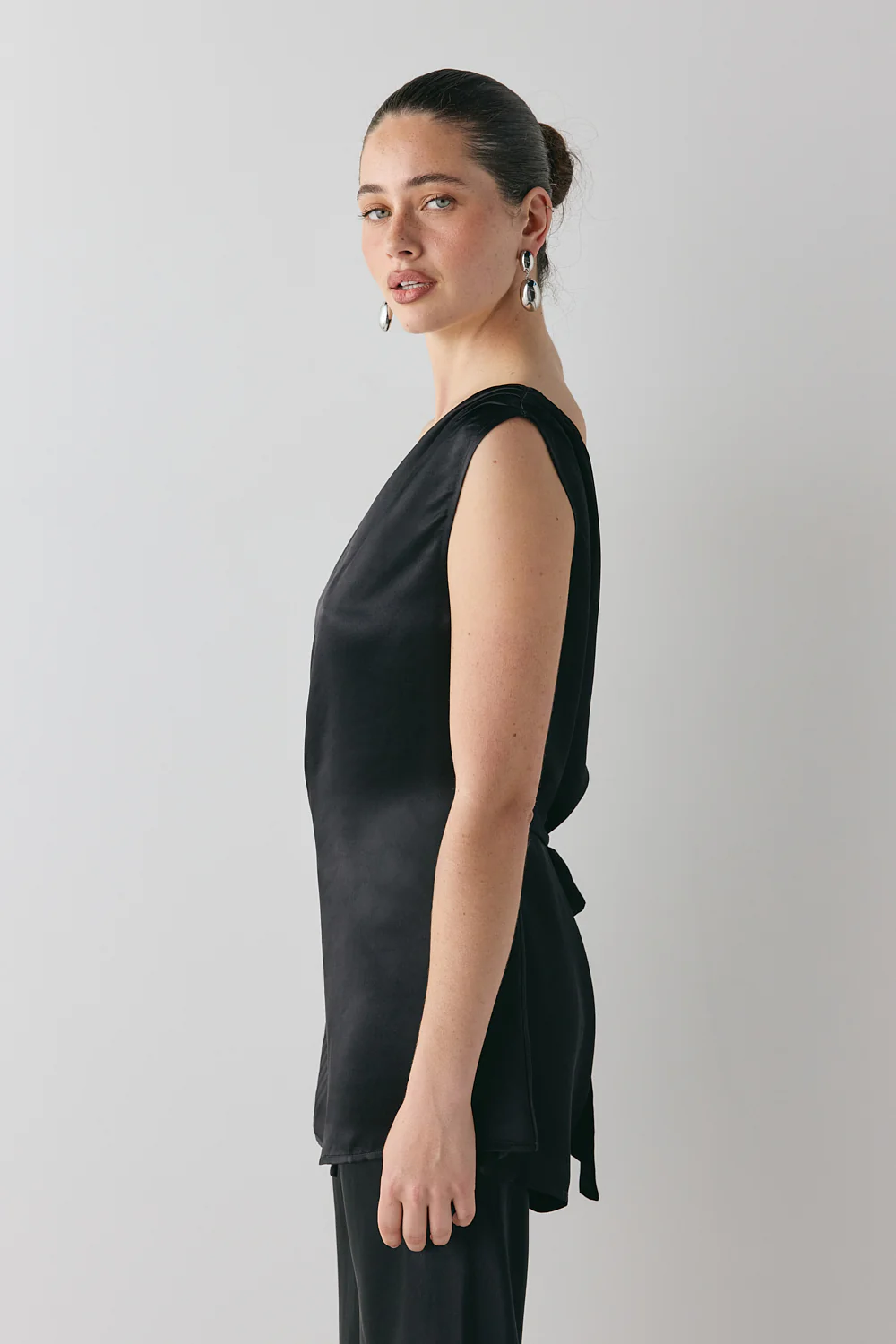 Camille Satin Tunic Top Black - Image 5
