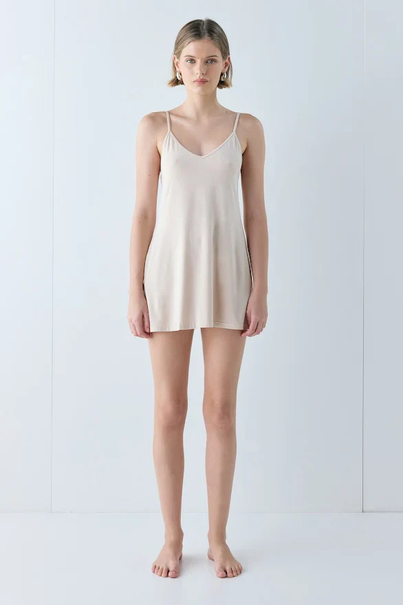 Carrie Mini Slip Dress Nude - Image 2
