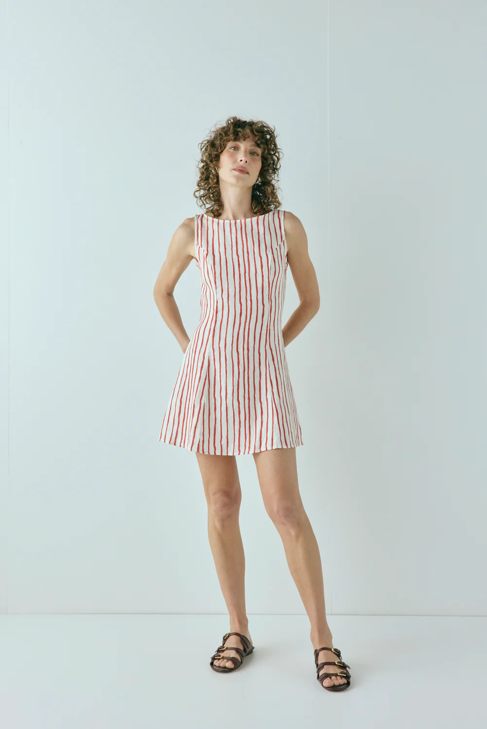 Chloe Linen Mini Dress Stripe - Image 3
