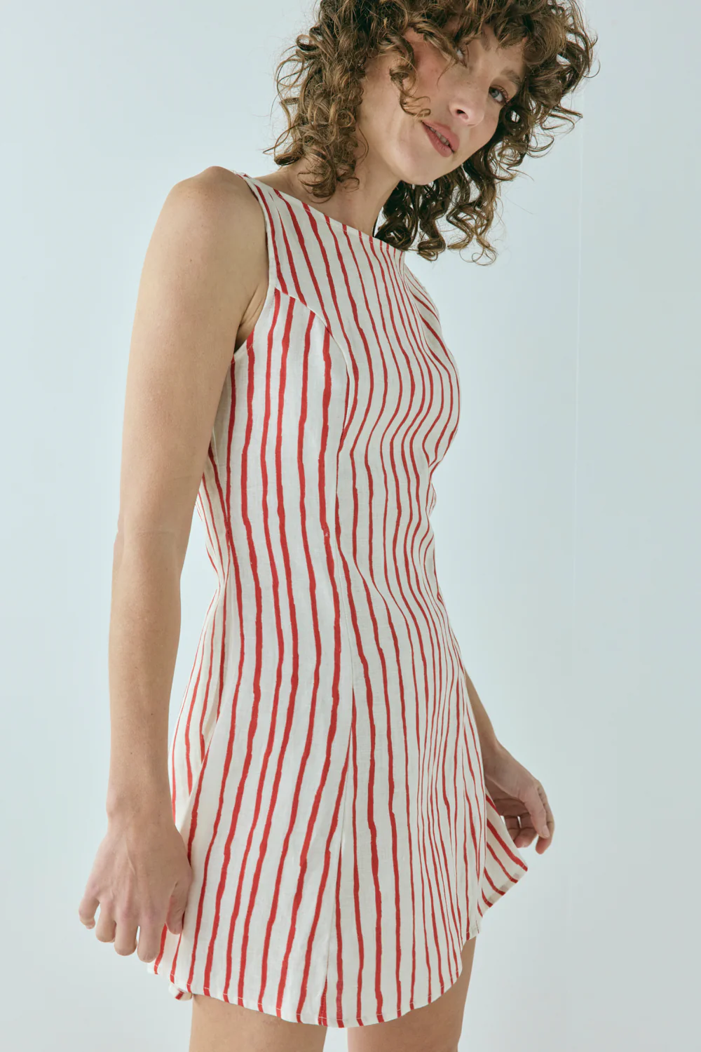 Chloe Linen Mini Dress Stripe - Image 5
