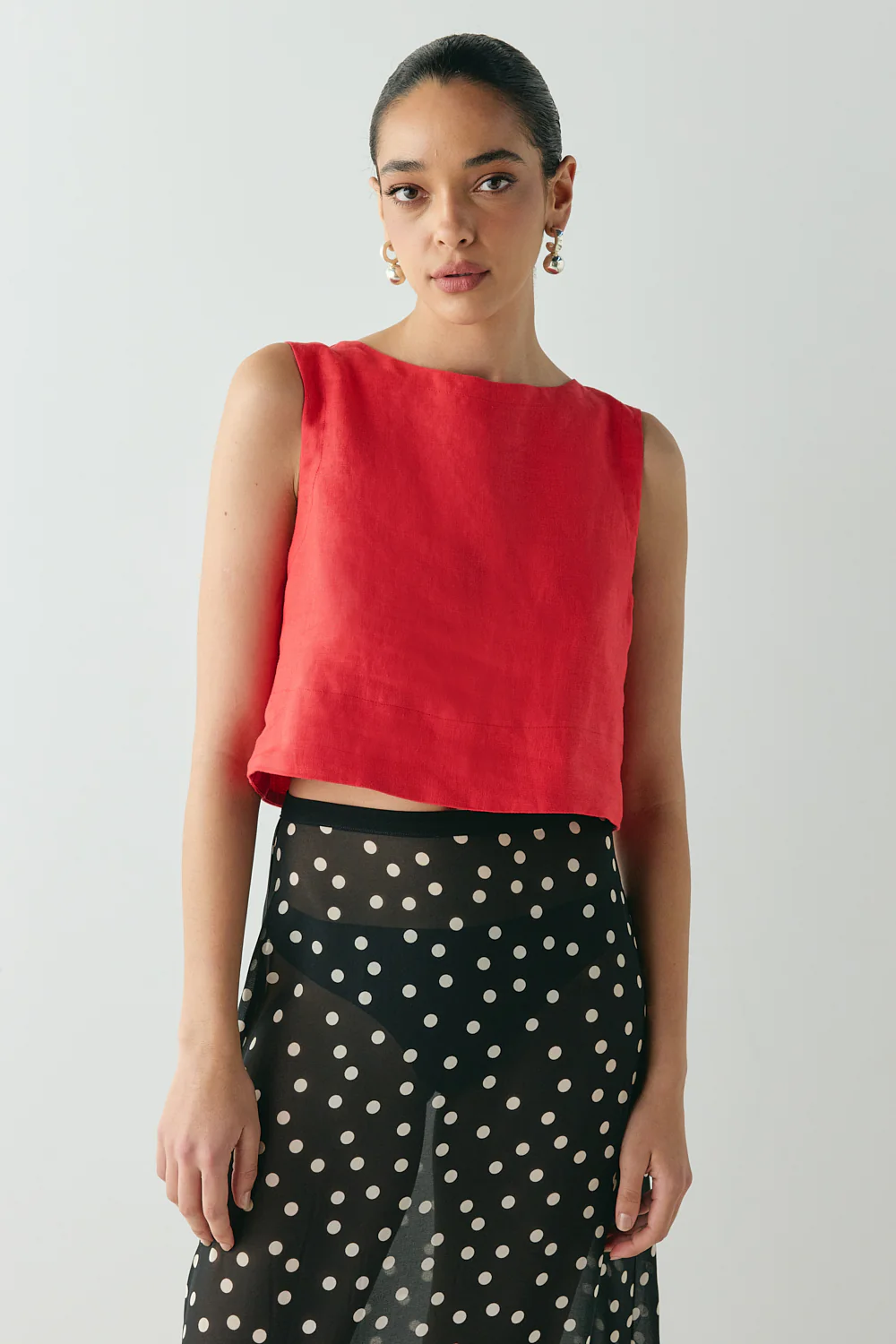 Clem Linen Top Red