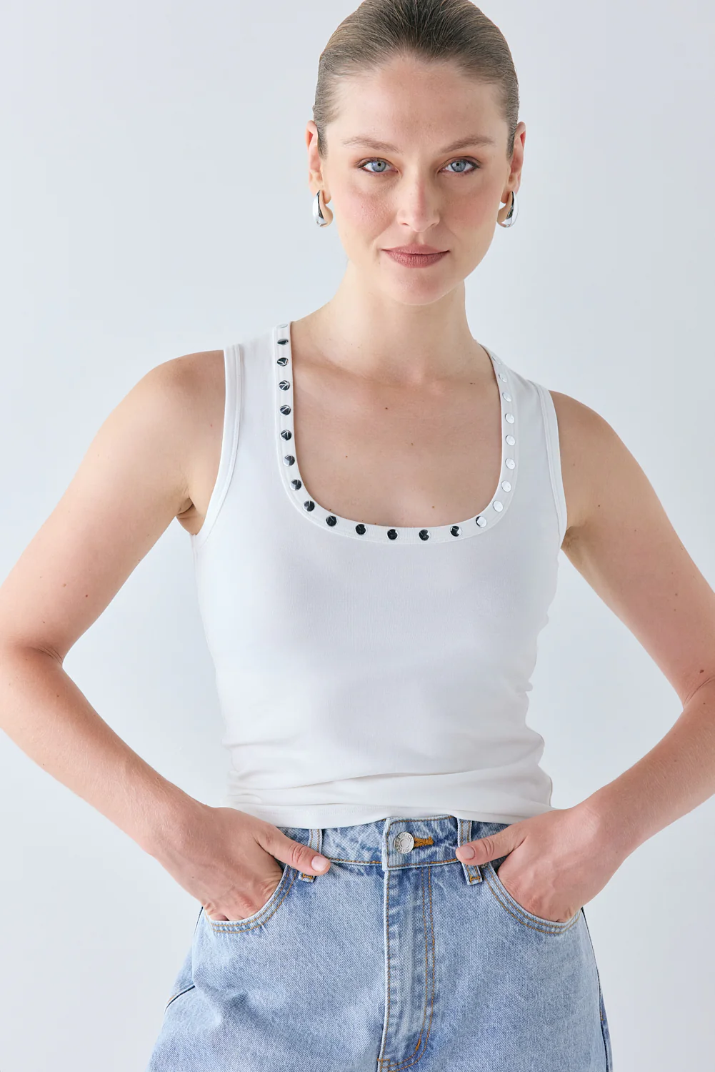 Cora Studded Tank White