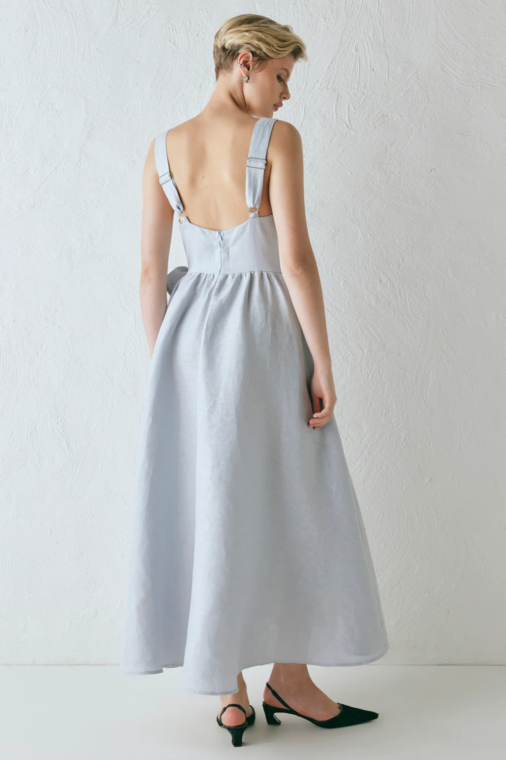 Daphne Linen Midi Dress Powder - Image 10