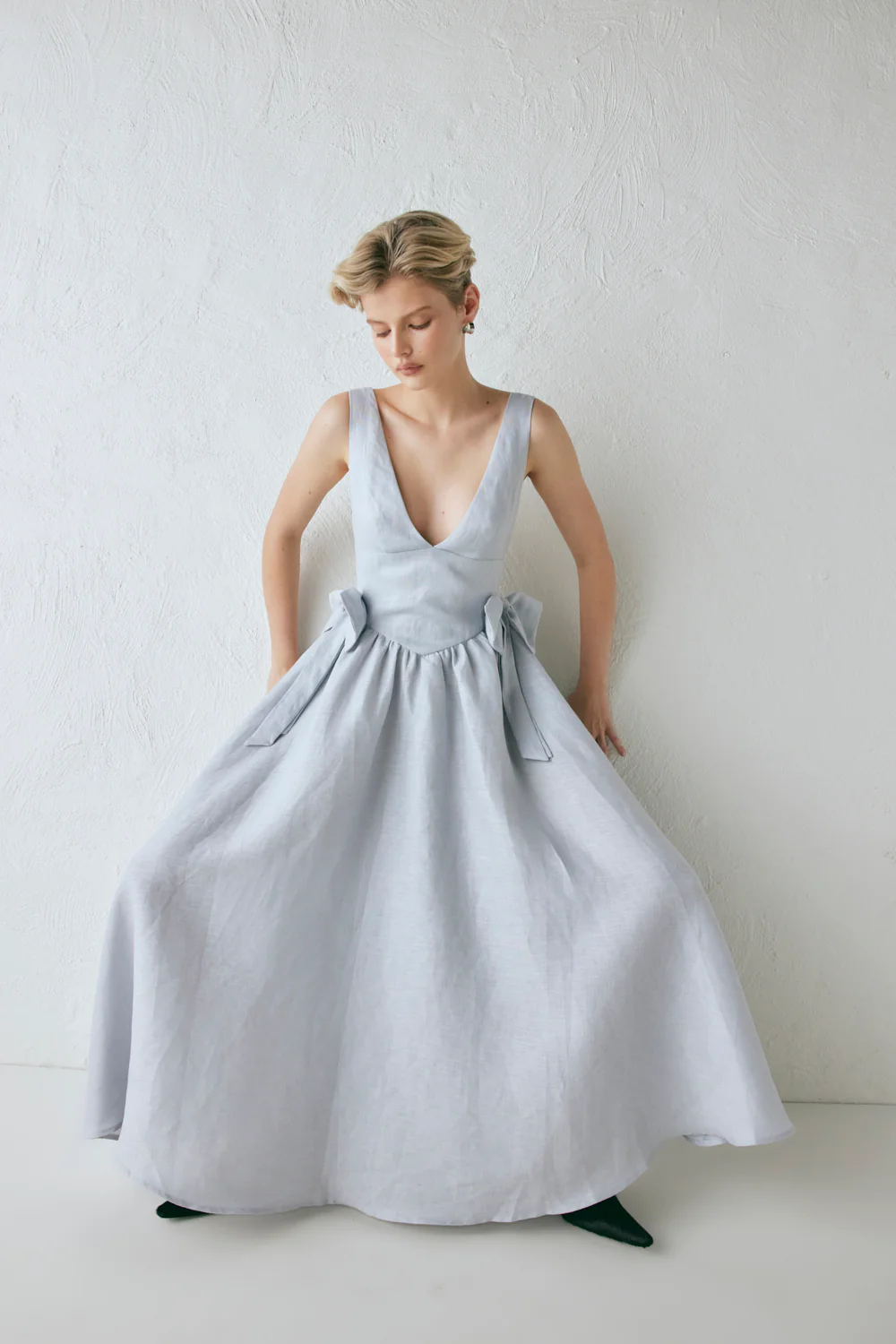 Daphne Linen Midi Dress Powder - Image 8