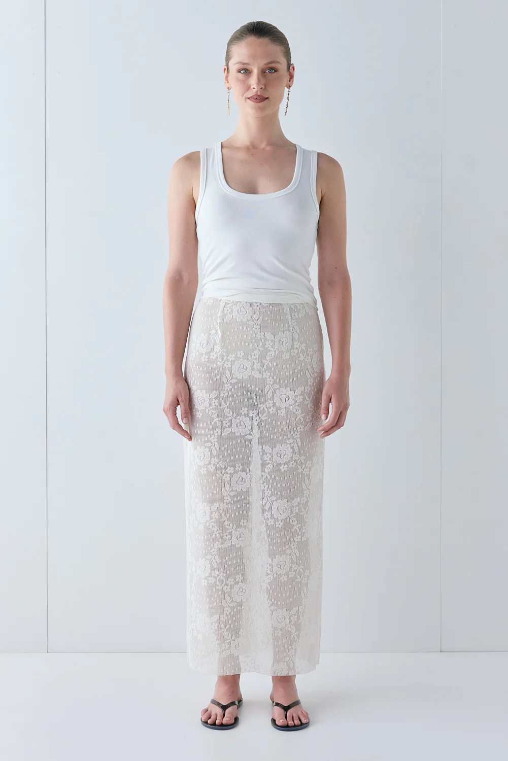Devyn Lace Midi Skirt Cream - Image 3