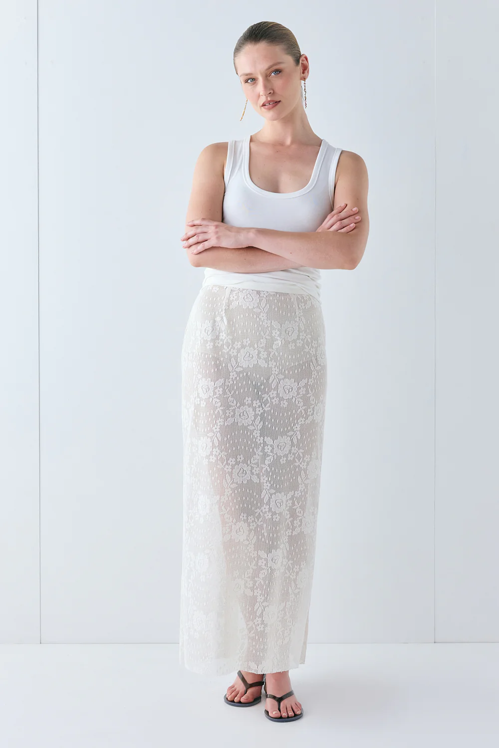 Devyn Lace Midi Skirt Cream - Image 5