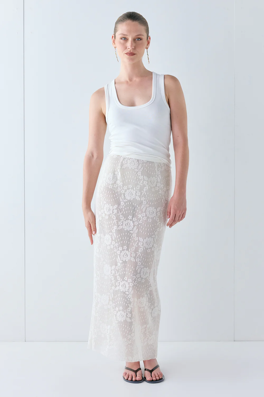 Devyn Lace Midi Skirt Cream - Image 8