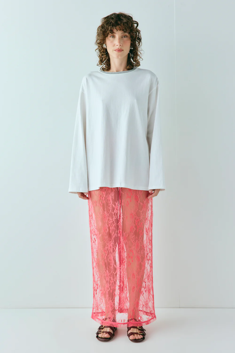 Devyn Lace Midi Skirt Pink - Image 3