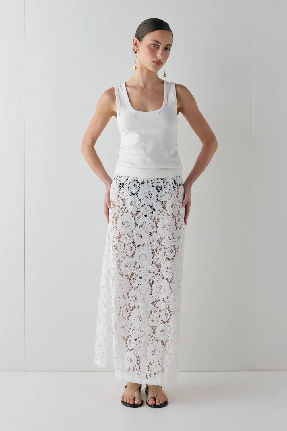 Devyn Lace Midi Skirt White