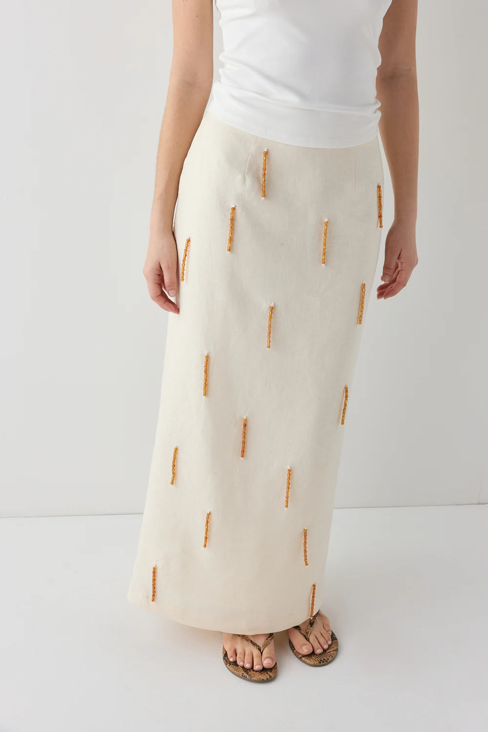 Devyn Linen Midi Skirt Cream - Image 2