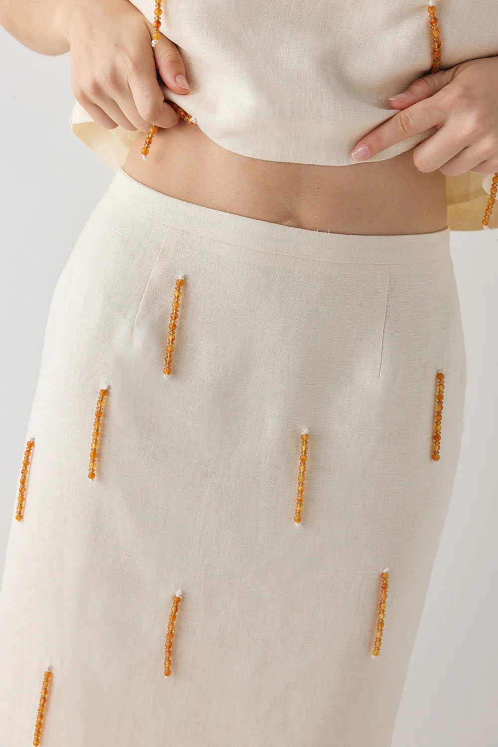 Devyn Linen Midi Skirt Cream - Image 4