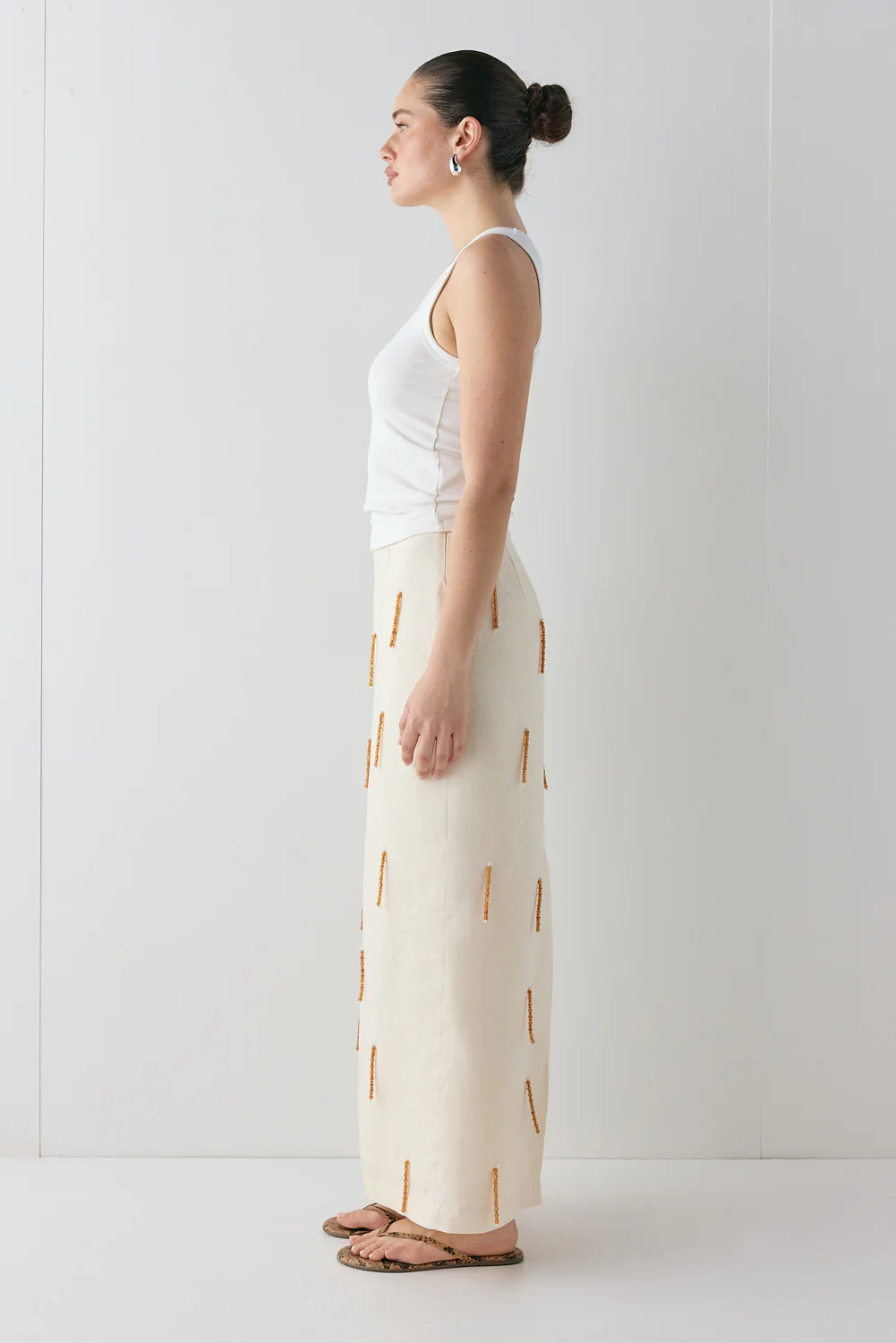 Devyn Linen Midi Skirt Cream - Image 8