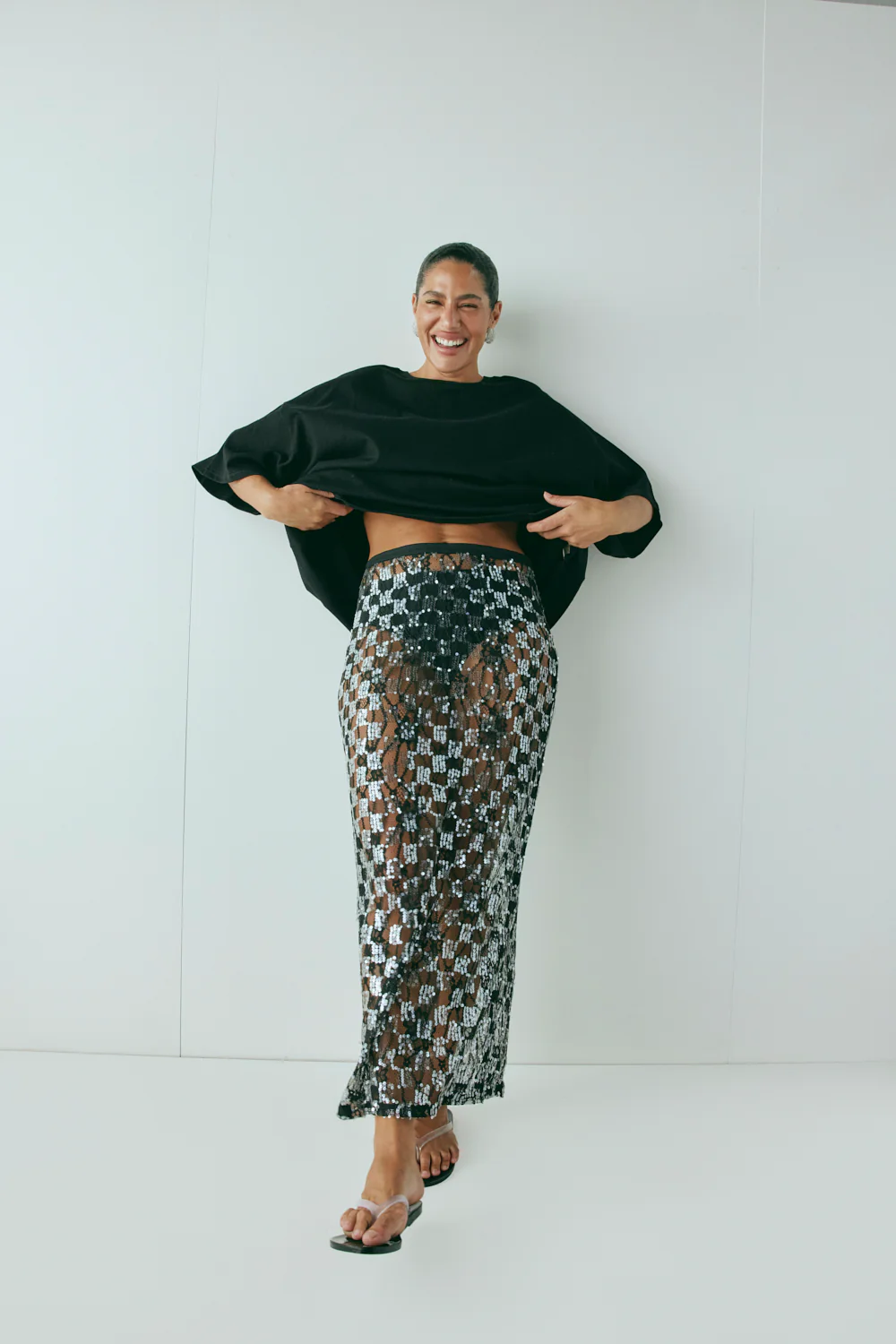 Devyn Sequin Midi Skirt Black - Image 3