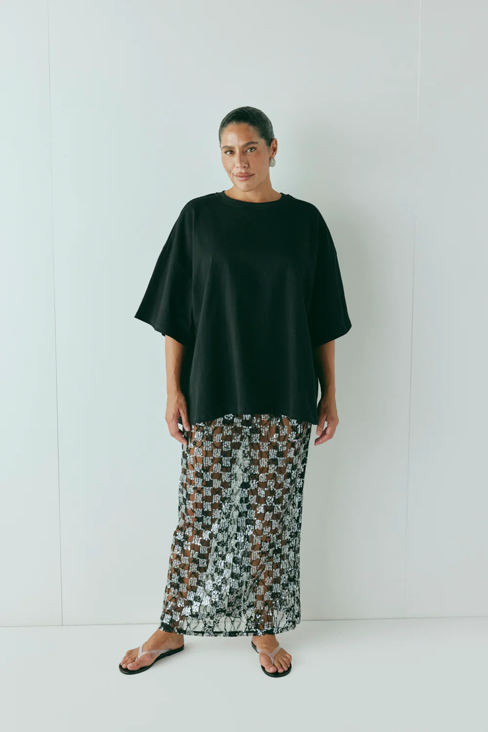 Devyn Sequin Midi Skirt Black - Image 8