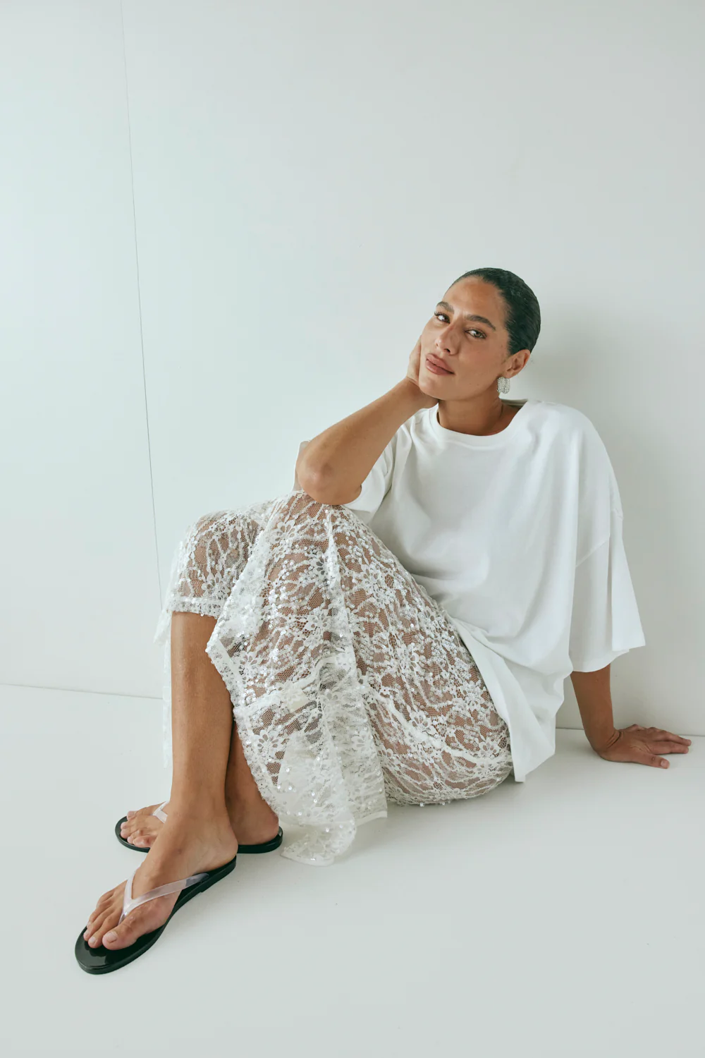 Devyn Sequin Midi Skirt White - Image 2