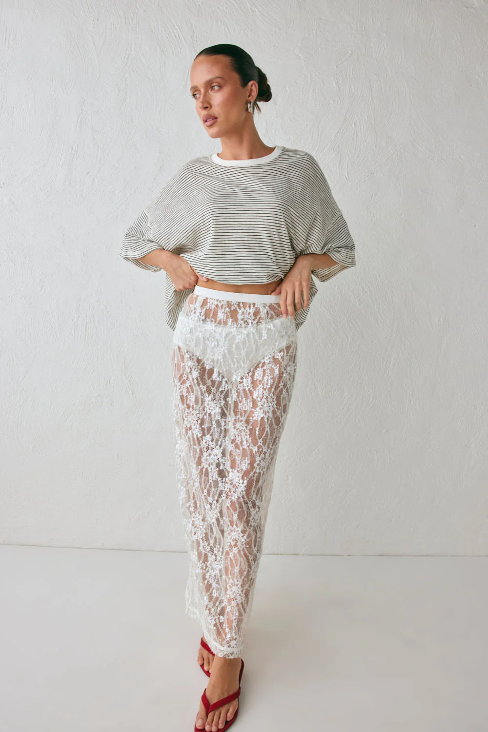 Devyn Sequin Midi Skirt White - Image 6