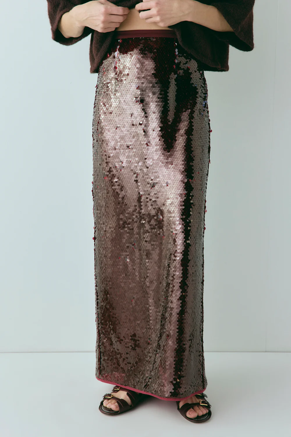 Devyn Sequin Midi Skirt Wine