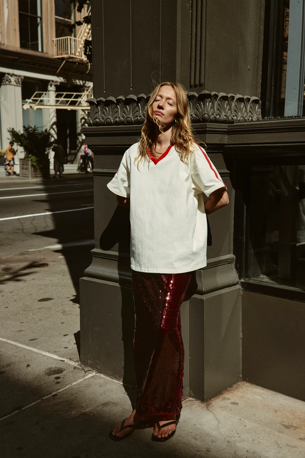 Devyn Sequin Midi Skirt Wine - Image 2