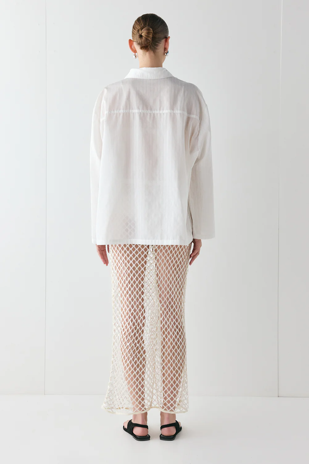 Devyn Sequin Net Midi Skirt Cream - Image 7