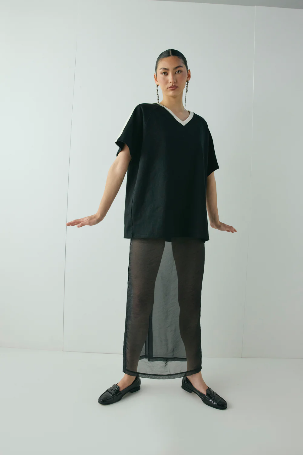Devyn Sheer Midi Skirt Black - Image 4