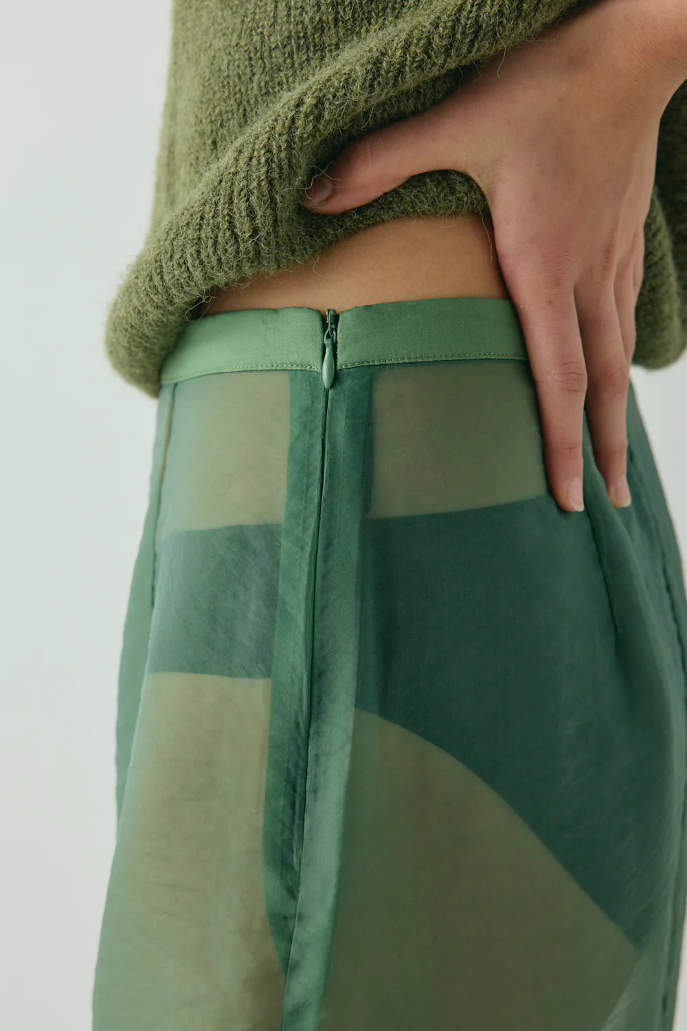 Devyn Sheer Midi Skirt Olive - Image 4