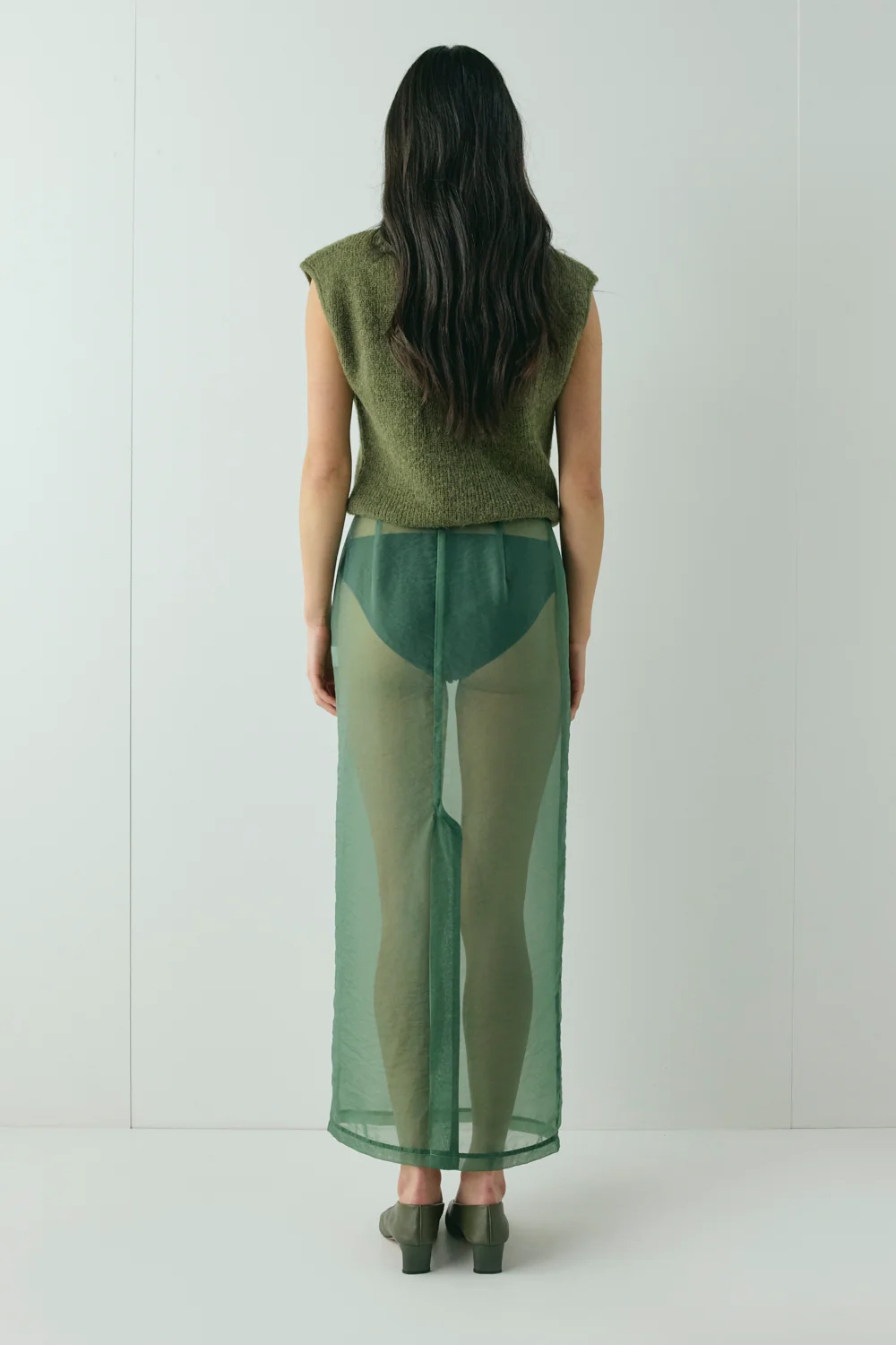 Devyn Sheer Midi Skirt Olive - Image 8