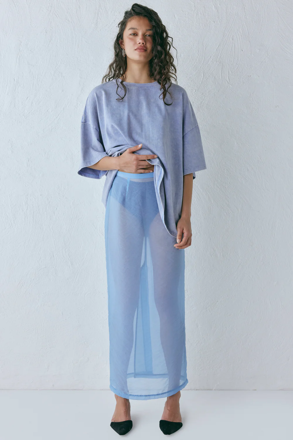 Devyn Sheer Midi Skirt Powder Blue - Image 2
