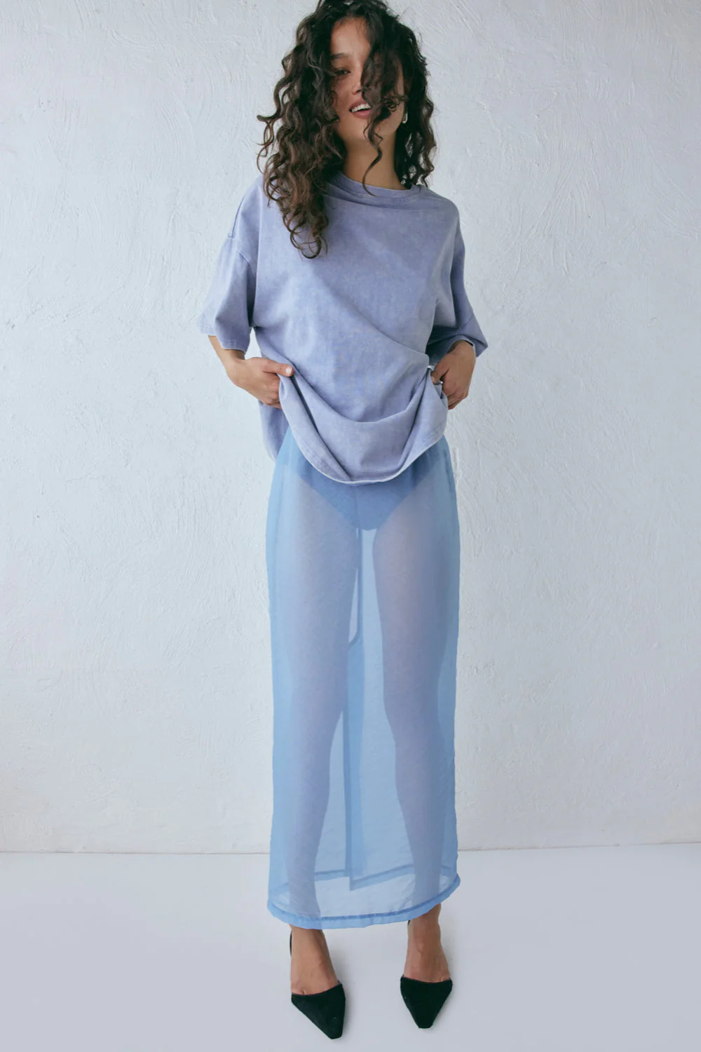 Devyn Sheer Midi Skirt Powder Blue - Image 5