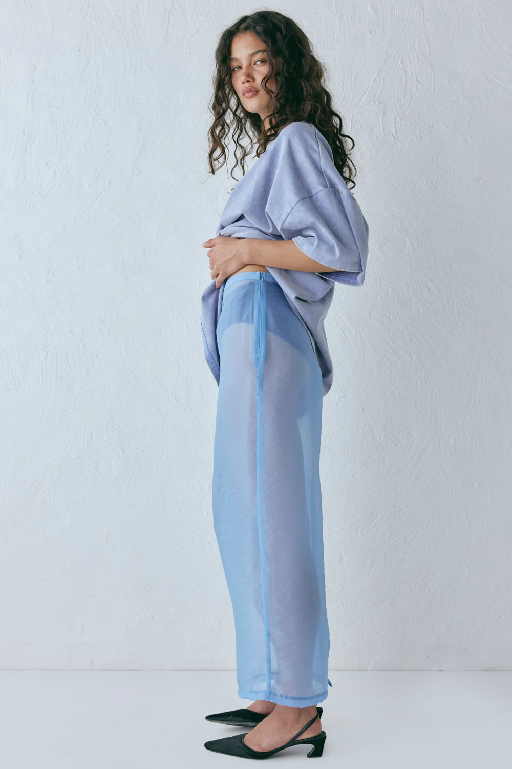 Devyn Sheer Midi Skirt Powder Blue - Image 6