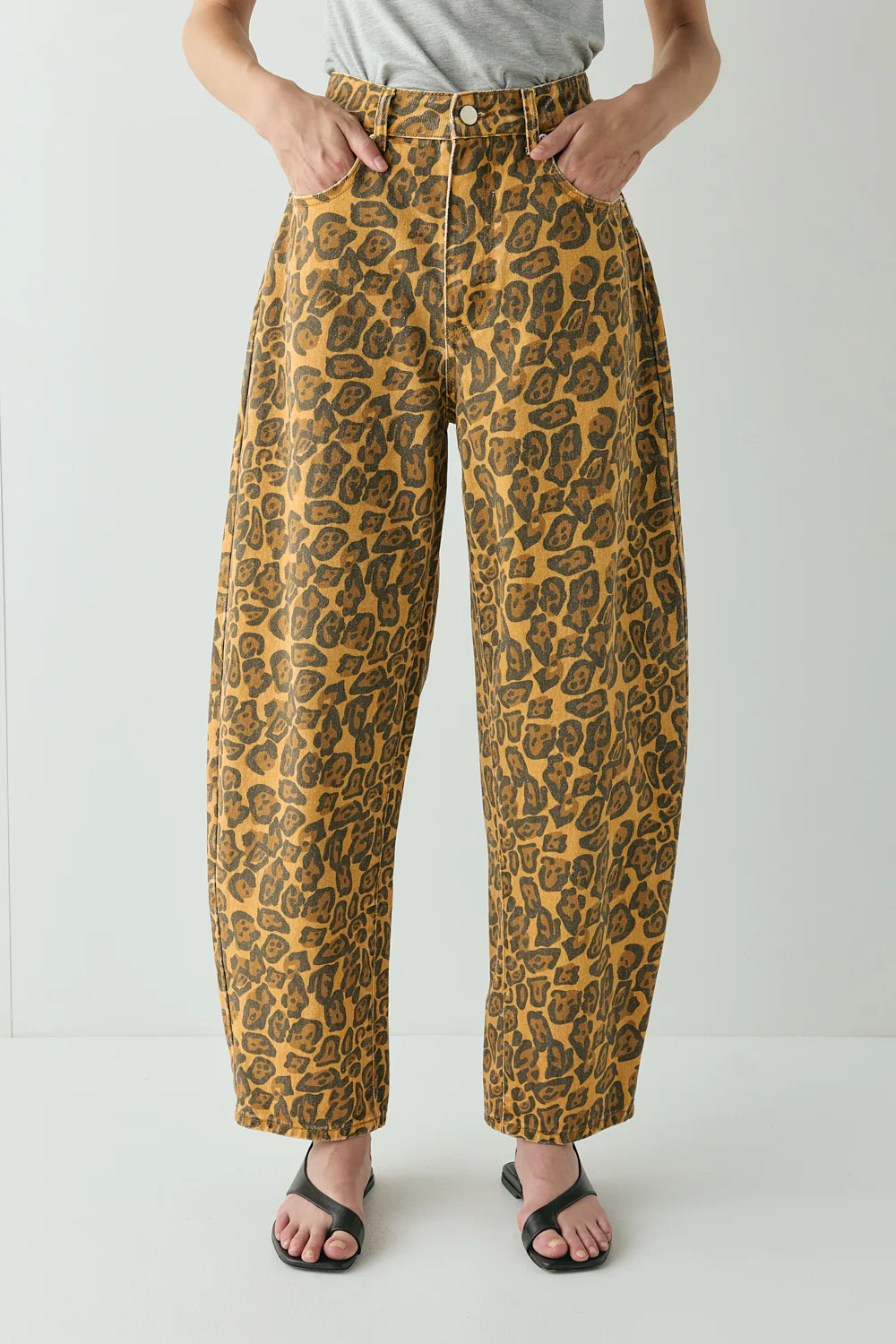 Dylan Mid Rise Barrel Denim Jeans Leopard